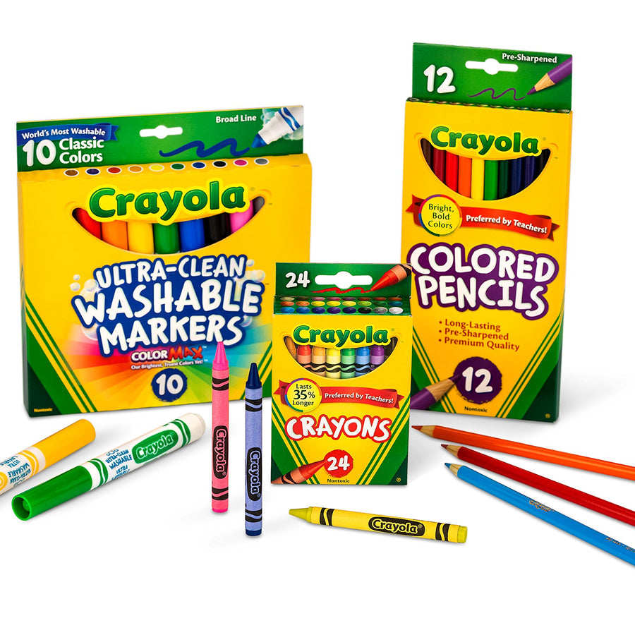Crayola Back To School Supplies, Grades 3-5, Ages 7, 8, 9, 10, Contains 24 Crayola Crayons, 10 Washable Broad Line Markers, and 12 Colored Pencils