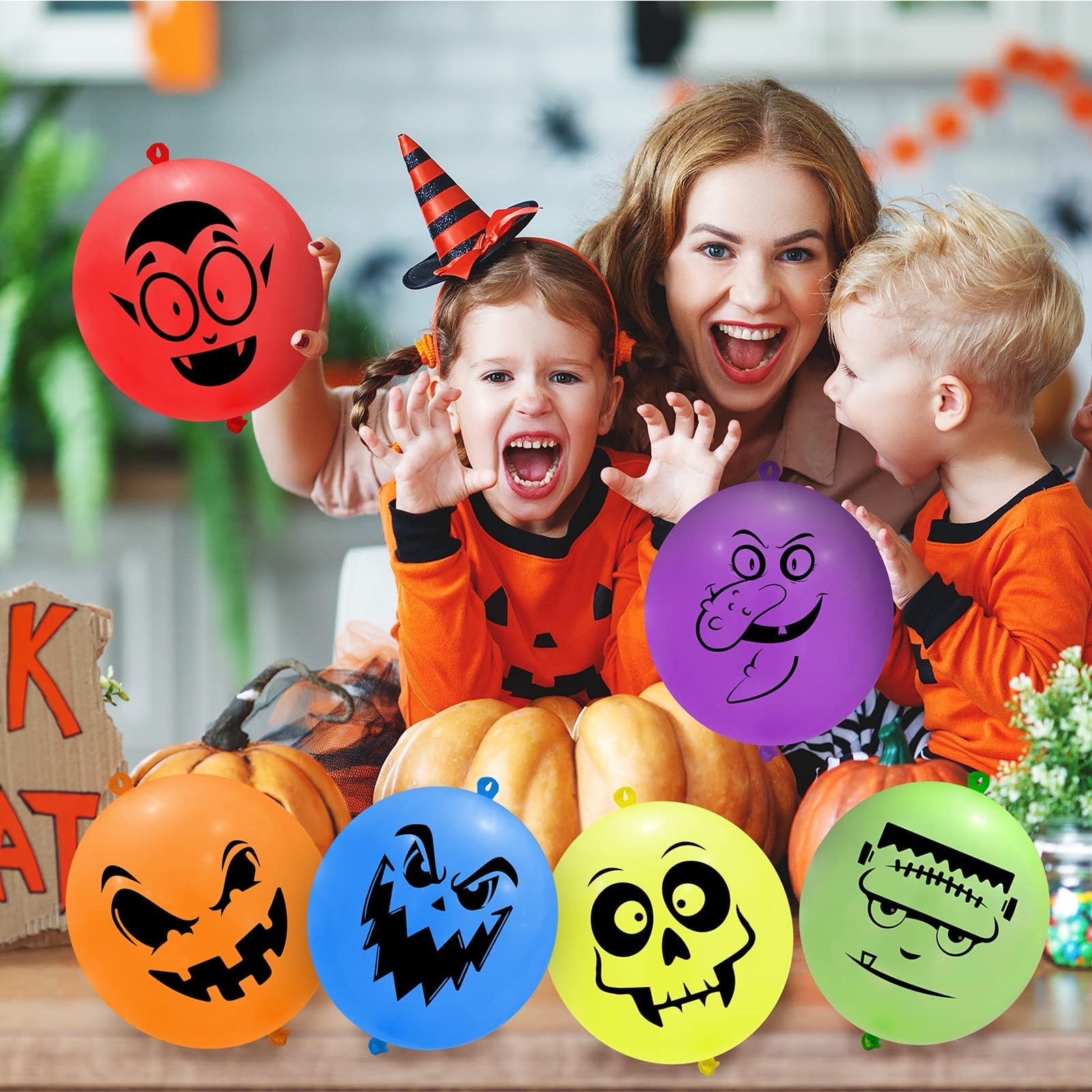 36 PCS Halloween Punch Balloons for Kids Halloween Favors Party Game Decoration Supplies, Halloween Balloons for Halloween Prize Game Rewards, Trick or Treat Toys, School Classroom Game