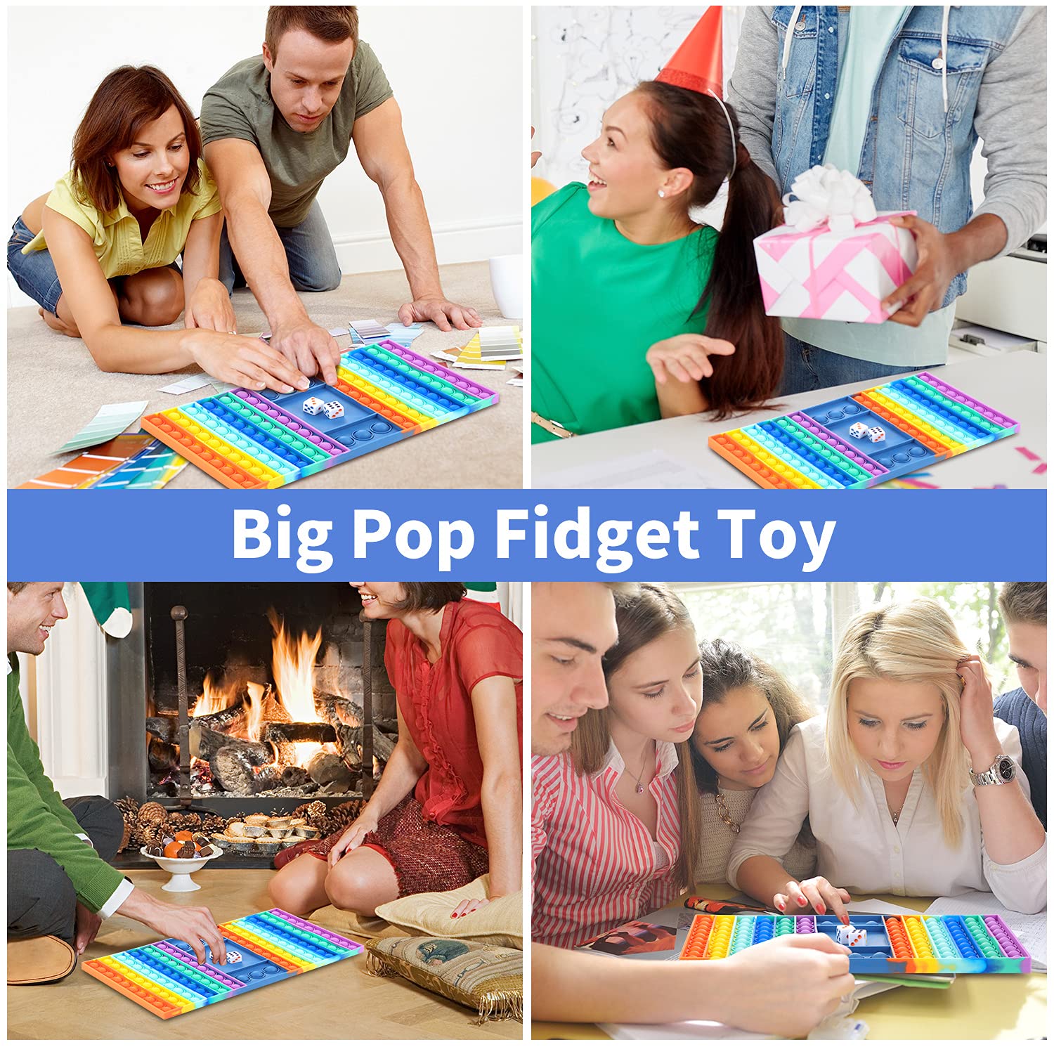 TAFULOR Big Size Push Pop Game Fidget Toy,Pop Game Board， Rainbow Fidget Toy, Pop Chess Board Game with 2 Dices, Interactive Jumbo Pop Stress Relief Figetget Toy Help Kids Adults with Anxiety & ADD