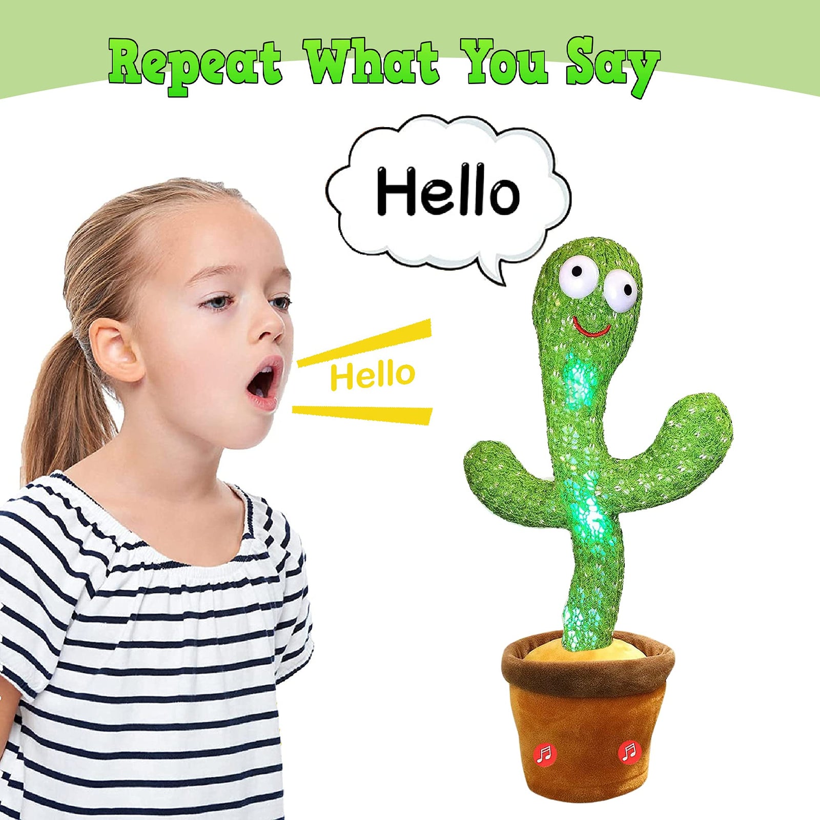 M MITLINK Dancing Cactus Repeats What You Say,Electronic Plush Toy with Lighting,Singing Cactus Recording and Repeat Your Words for Education Toys,Singing Cactus Toy, Cactus Plush Toy (Green)