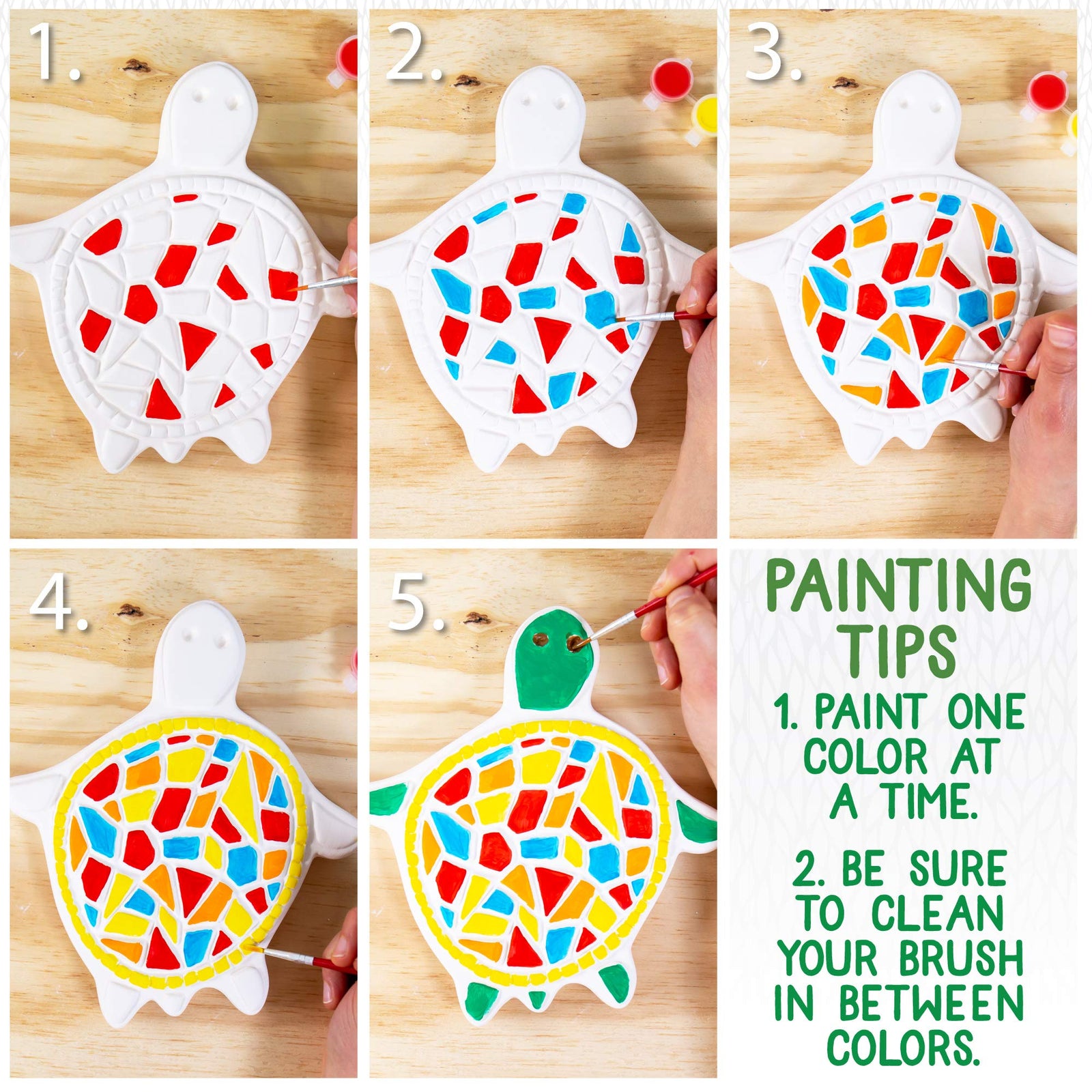 Creative Roots 92849 Paint Your Own Turtle Stepping Stone by Horizon Group Usa, 6 Paint Pots and Brush included, Assorted