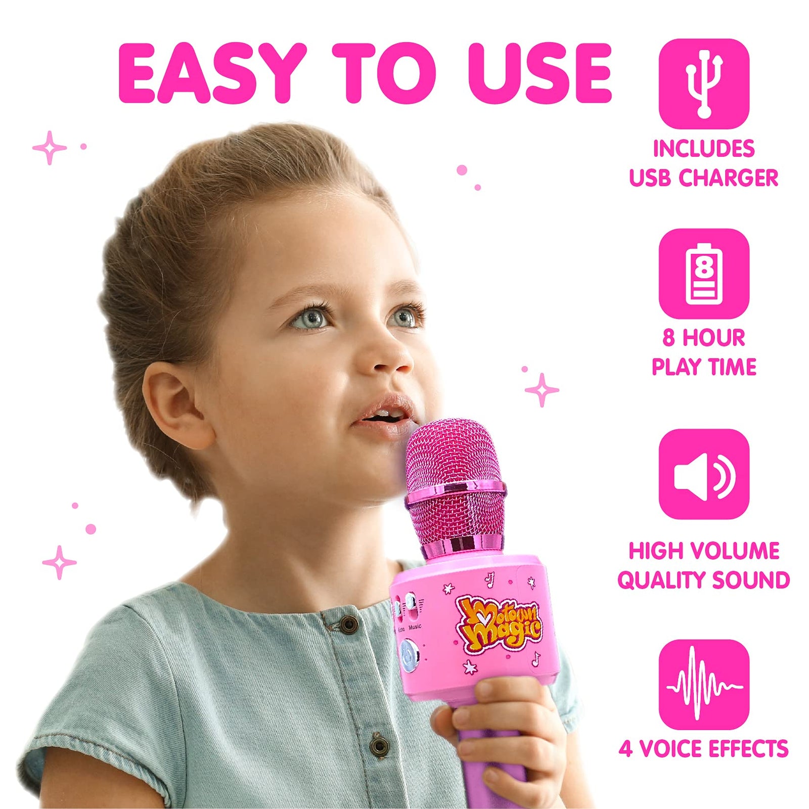 Move2Play Bluetooth & 30 Famous Songs Kids Karaoke Microphone, Gift for Girls Age 4 5 6 7 8 Years Olds