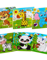 Aitey Wooden Jigsaw Puzzles for Kids Ages 2-5 Toddler Puzzles 9 Pieces Preschool Educational Learning Toys Set Animals Puzzles for 2 3 4 Years Old Boys and Girls (6 Puzzles)
