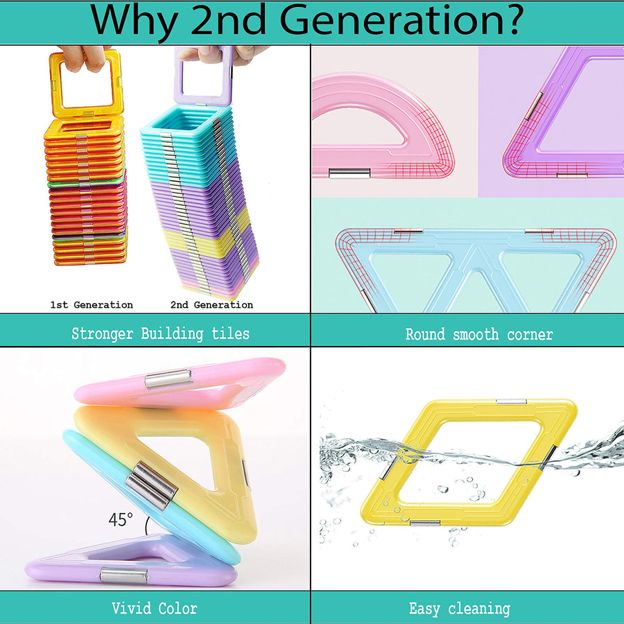 Magnetic Tiles Building Blocks Game Set Toys,Magnet Stacking Blocks, Magnetic Tiles for Girls and Boys Birthday Gift by DreambuilderToy (40 PC Set) (Pastel Color)