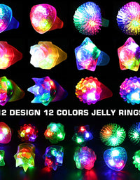 78PCs LED Light Up Toy Party Favors Glow In The Dark,Party Supplies Bulk For Adult Kids Birthday Halloween With 50 Finger Light, 12 Jelly Ring, 6 Flashing Glasses, 5 Bracelet, 5 Fiber Optic Hair Light
