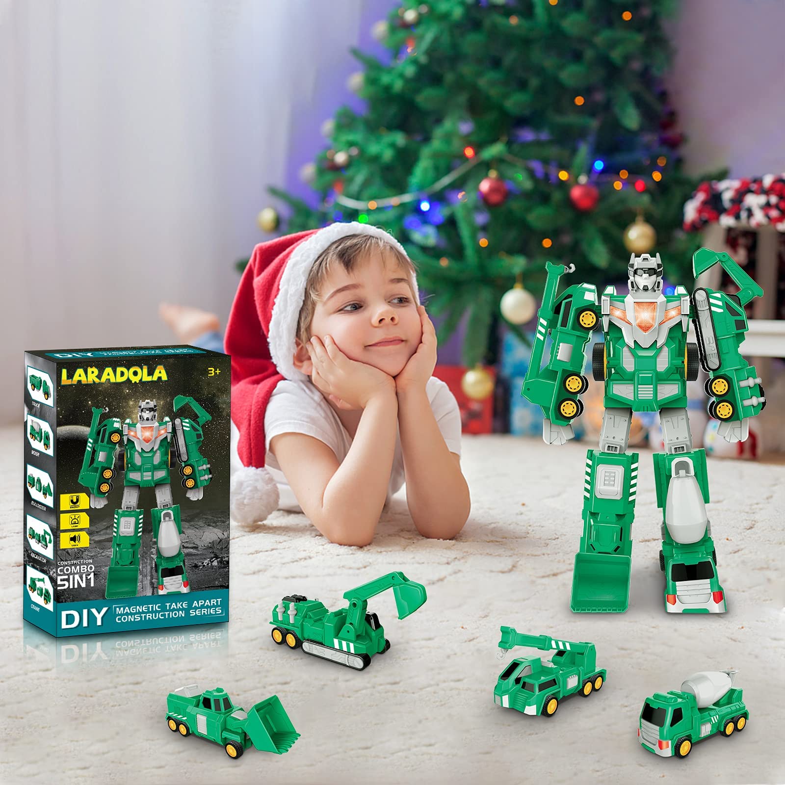 Toys for 3 4 5 6 7 8 Year Old Boys - Construction Transform Robot Kids Toys Cars | STEM Building Toddler Toys for Kids Ages 4-8 | 5 in 1 Construction Toys Christmas Birthday Gifts for Boys Girls Kids