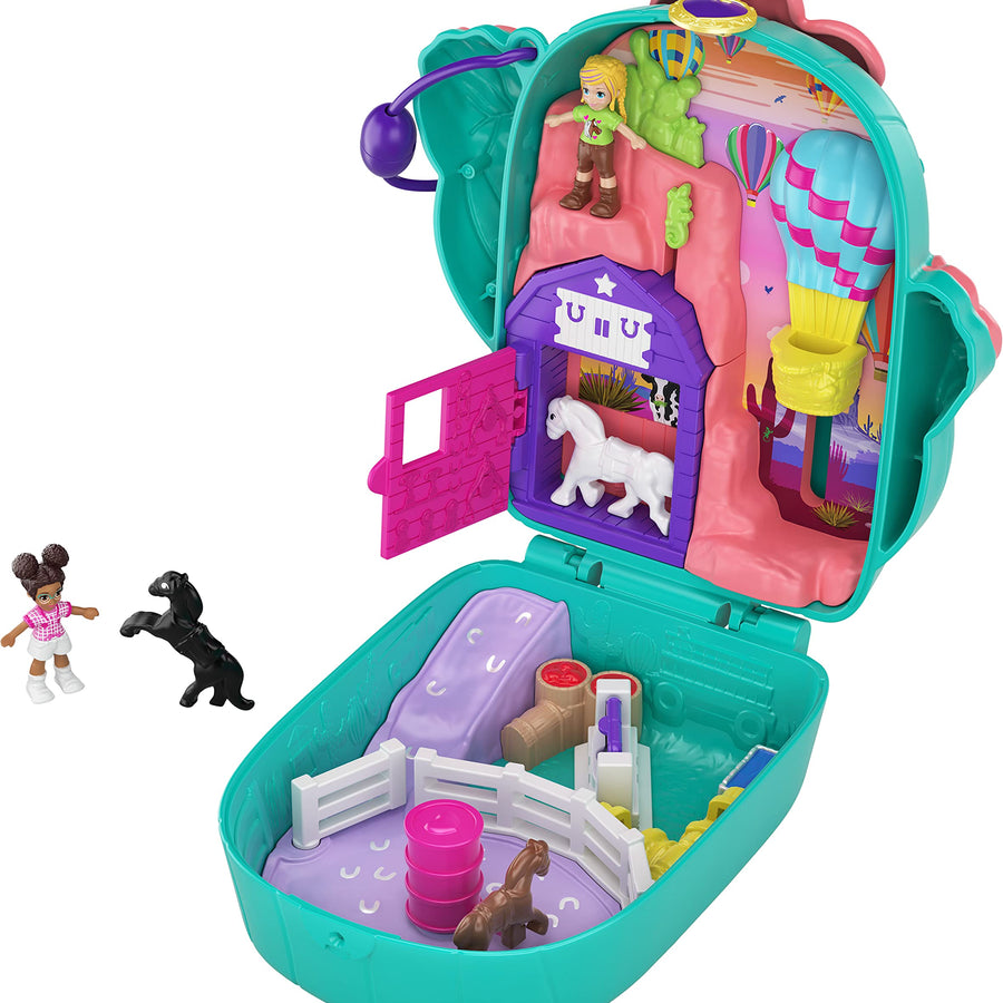 Polly Pocket Pocket World Cactus Cowgirl Ranch Compact with Fun Reveals, Micro Polly and Shani Dolls, 2 Horse Figures and Sticker Sheet for Ages 4 and Up [Amazon Exclusive]