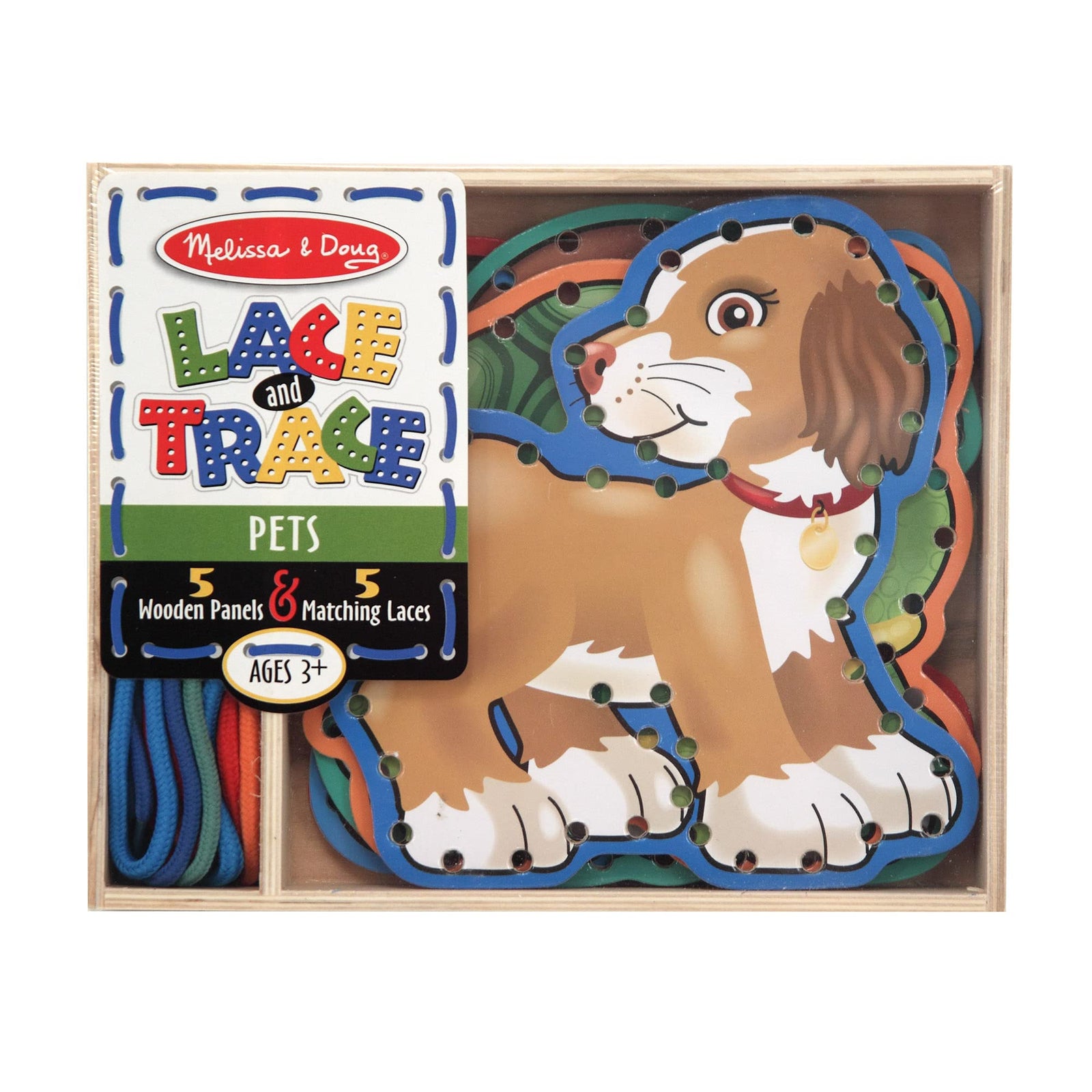 Melissa & Doug Lace and Trace Activity Set: Pets - 5 Wooden Panels and 5 Matching Laces