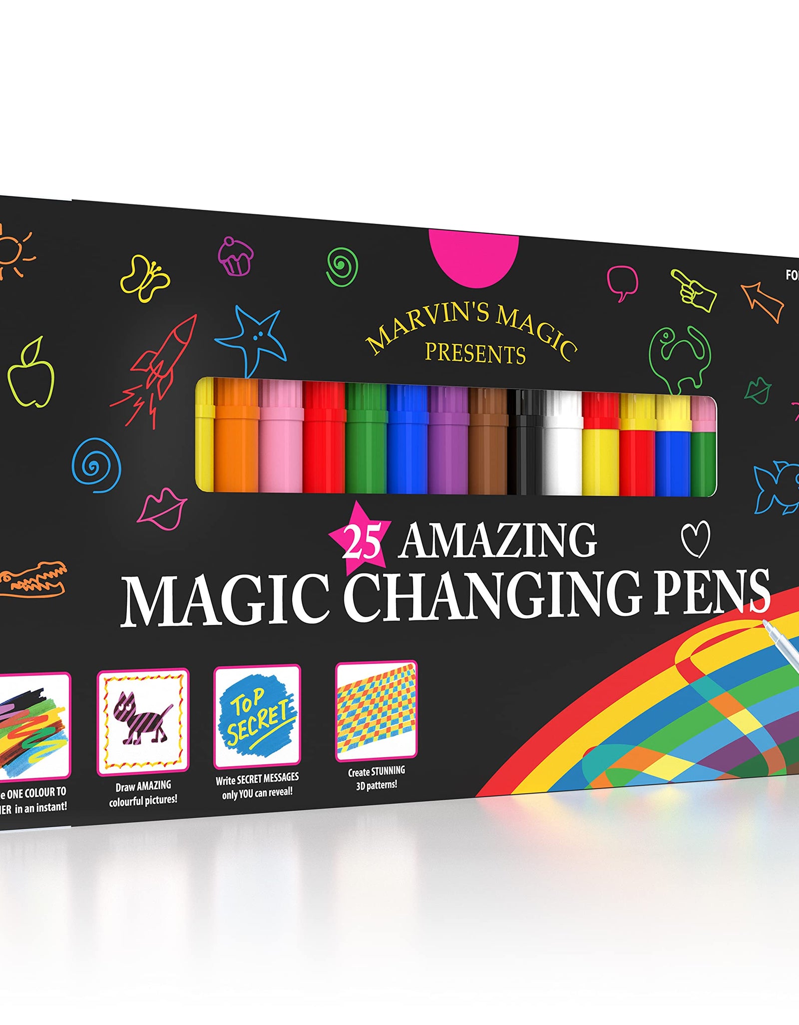 Marvin's Magic -x 25 Amazing Magic Pens - Colour Changing Magic Pen Art - Create 3D Lettering or Write Secret Messages - Includes 25 Magic Pens