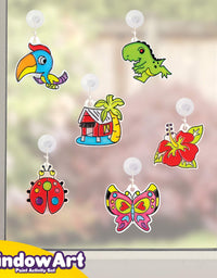 Window Paint Art Stickers Kit Kids – Children’s Make Your Own Fun Suncatchers Set – [24] Sun Catchers, [24] Suction Cups & [11] Paints – DIY Car Window & Mirror Arts & Crafts Kit Children
