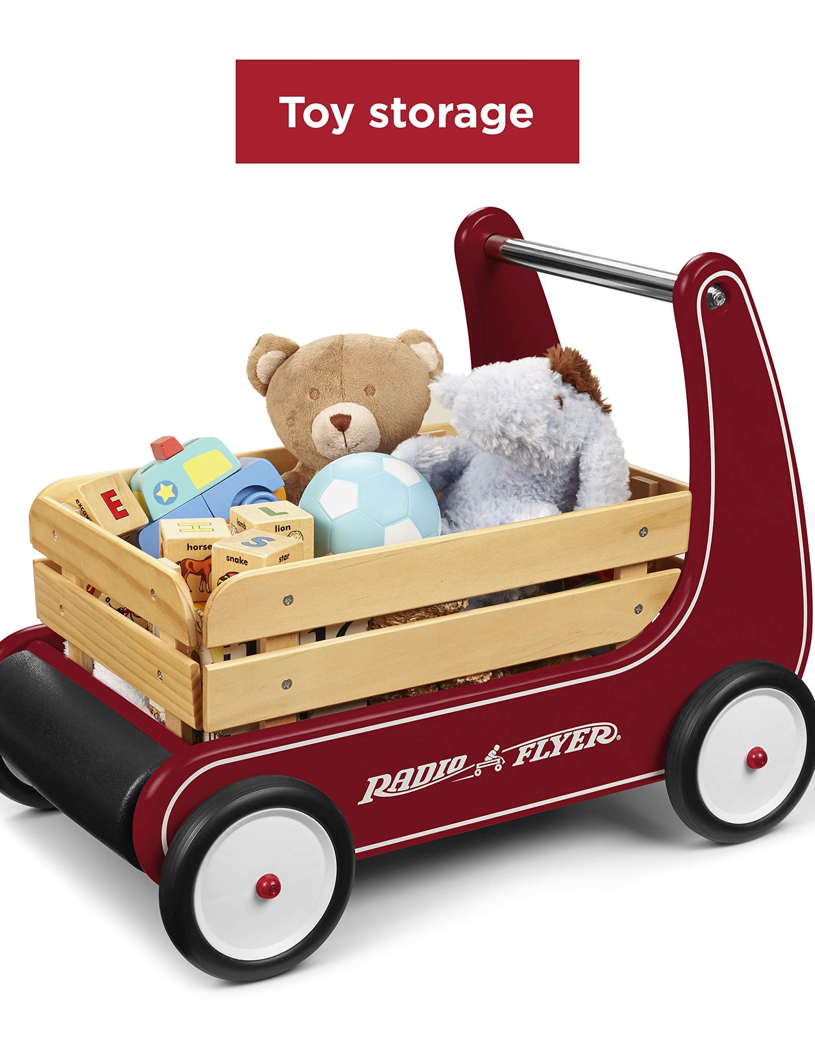 Radio Flyer Classic Walker Wagon, Sit to Stand Toddler Toy, Wood Walker, 1-4 Years , Red