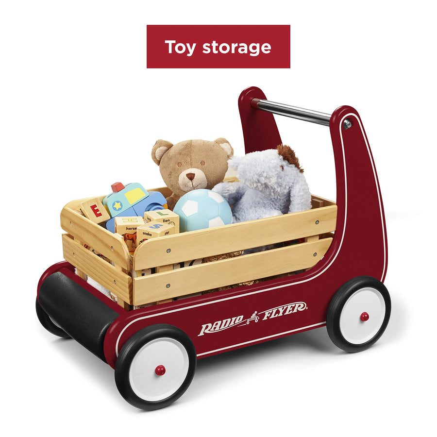 Radio Flyer Classic Walker Wagon, Sit to Stand Toddler Toy, Wood Walker, 1-4 Years , Red