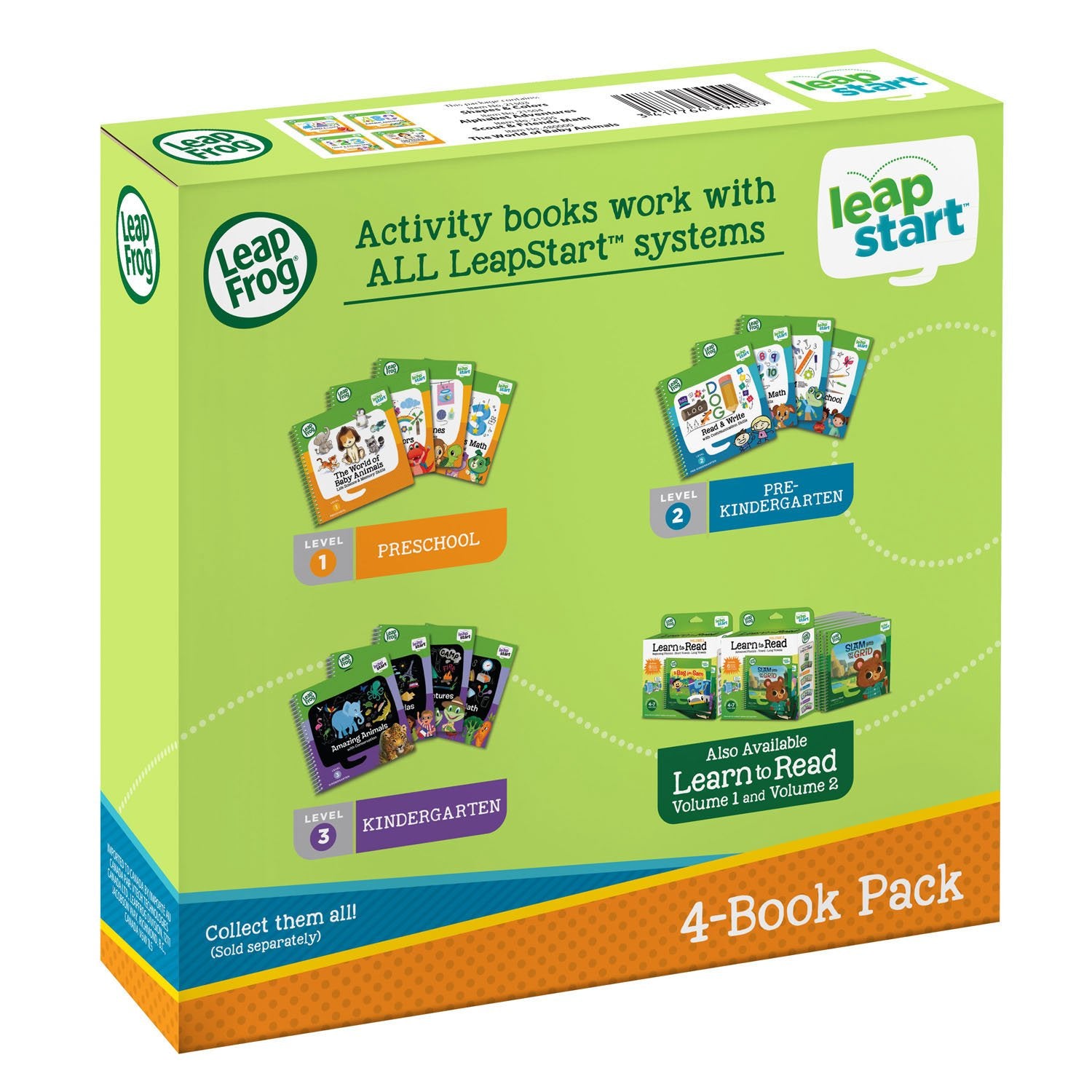 LeapFrog LeapStart Preschool 4-in-1 Activity Book Bundle with ABC, Shapes & Colors, Math, Animals