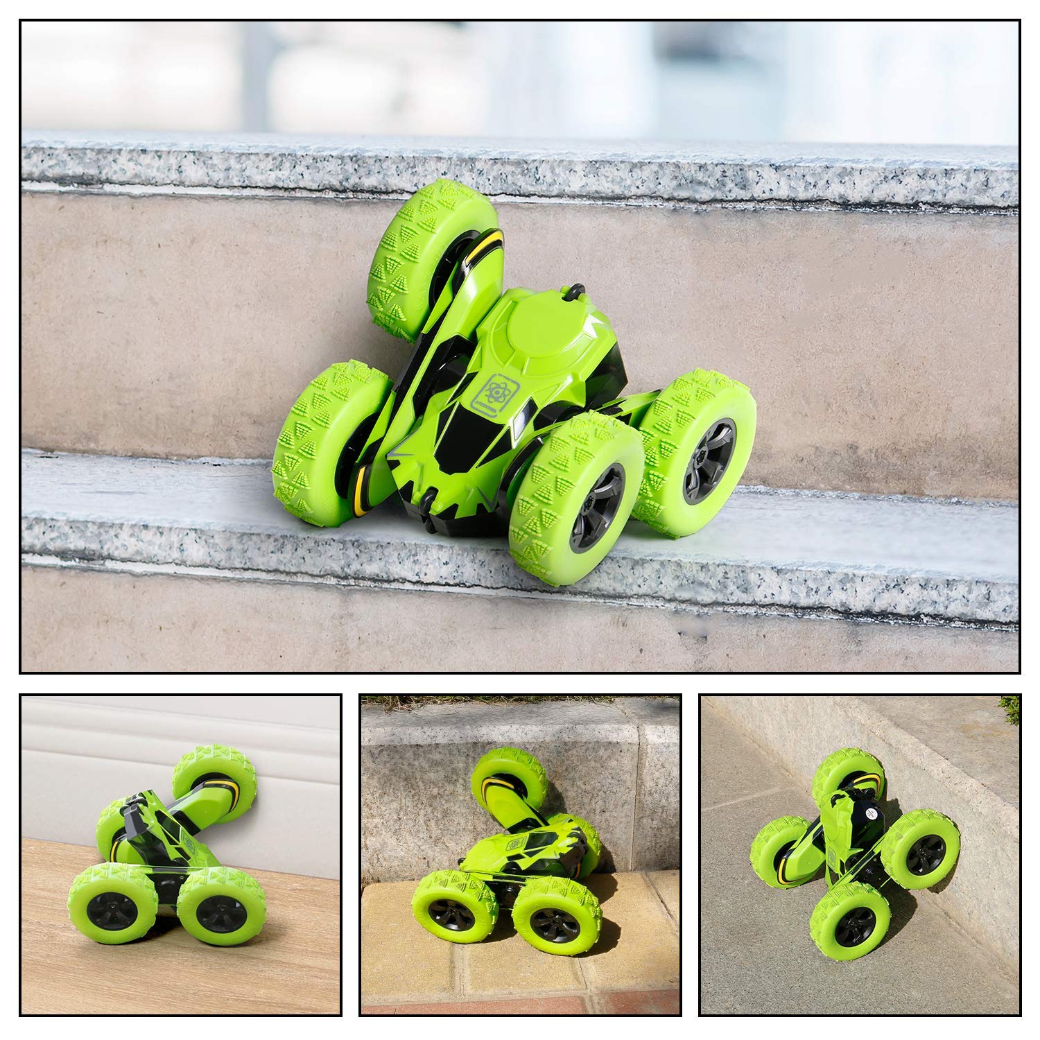 SGILE RC Stunt Car Toy, Remote Control Car with 2 Sided 360 Rotation for Boy Kids Girl, Green