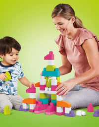 Mega Bloks First Builders Big Building Bag with Big Building Blocks, Building Toys for Toddlers (80 Pieces) - Pink Bag

