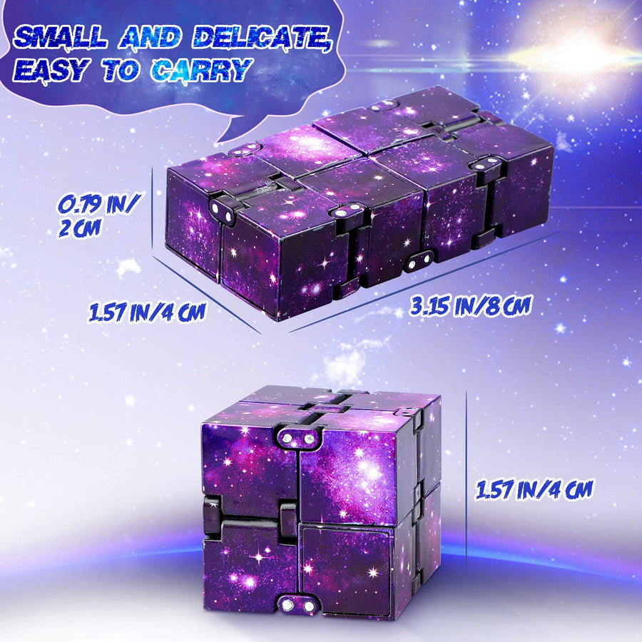 Infinity Cube 2 Pieces Fidget Cube Toy Stress Anxiety Relief for Adults and Kids Hand-Held Magic Puzzle Flip Cube Fidget Finger Toys Cube for ADD ADHD Killing Time Galaxy Space