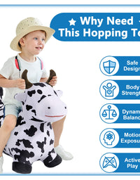 iPlay, iLearn Bouncy Pals Cow Hopping Horse, Outdoor Ride On Bouncy Animal Play Toys, Inflatable Hopper Plush Covered with Pump, Activities Gift for 18 Months 2 3 4 5 Year Old Kids Toddlers Boys Girls

