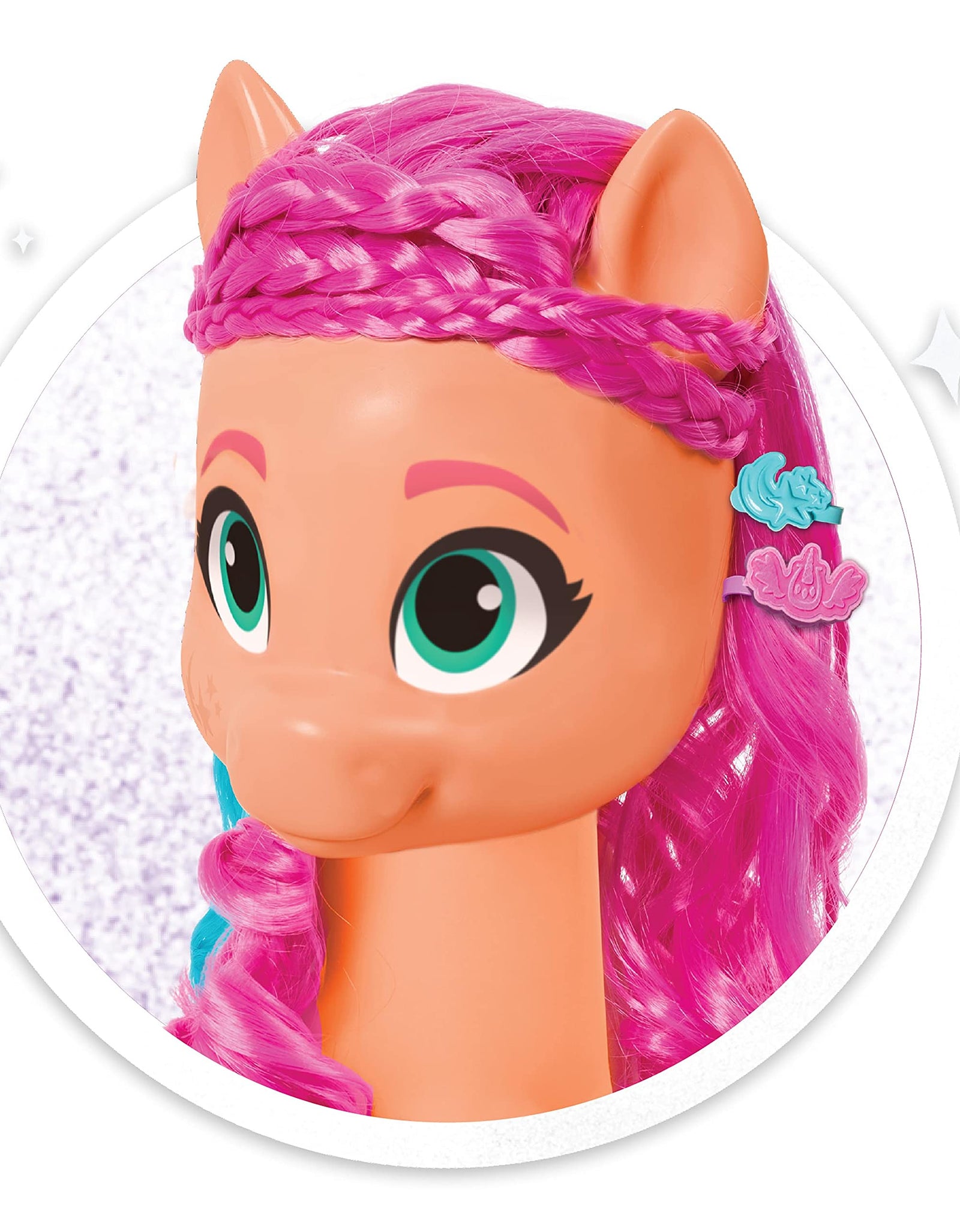 My Little Pony Sunny Starscout Styling Head, Color Change, 14-Pieces Include Wear and Share Accessories, Pink, Hair Styling for Kids, by Just Play