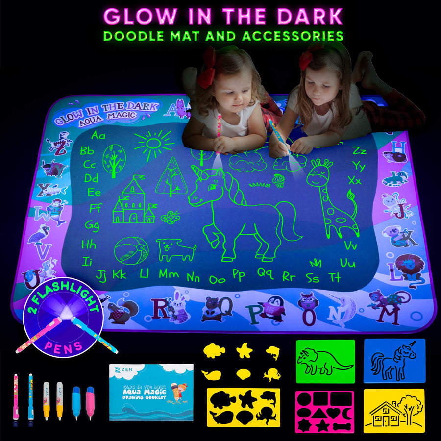 Kids Water Doodle Drawing Pad Mat Gift Toy Aqua Magic Board Set for Toddlers, Painting Coloring Writing Kit - Educational Tablet Toys for Girls Boys Age 3 - 12 Years, Mess Free Pens Markers