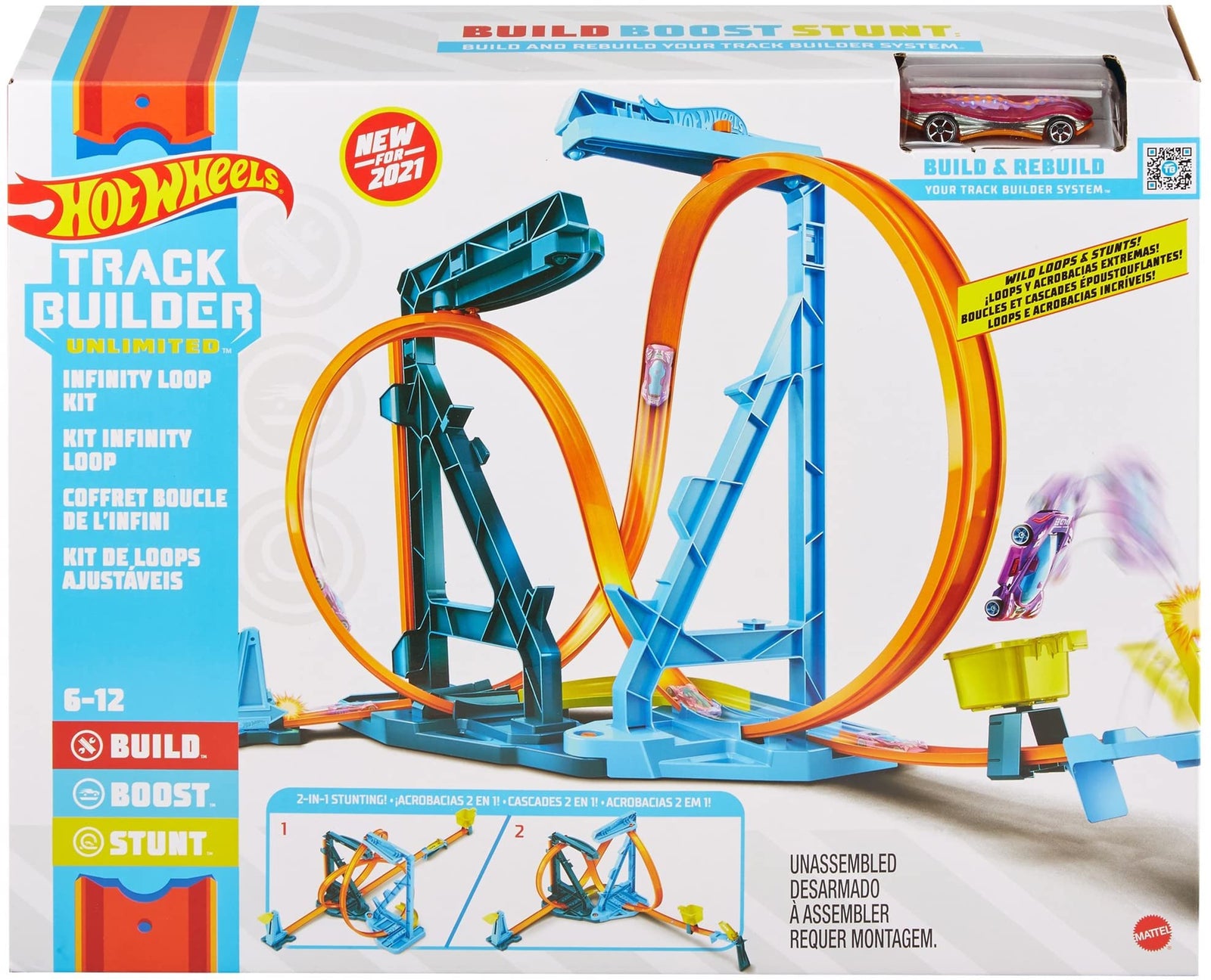 Hot Wheels Track Builder Unlimited Infinity Loop Kit with Adjustable Set-Ups & Jump That Flips Cars into Catch Cup for Kids 6 to 12 Years Old with One 1:64 Scale Vehicle