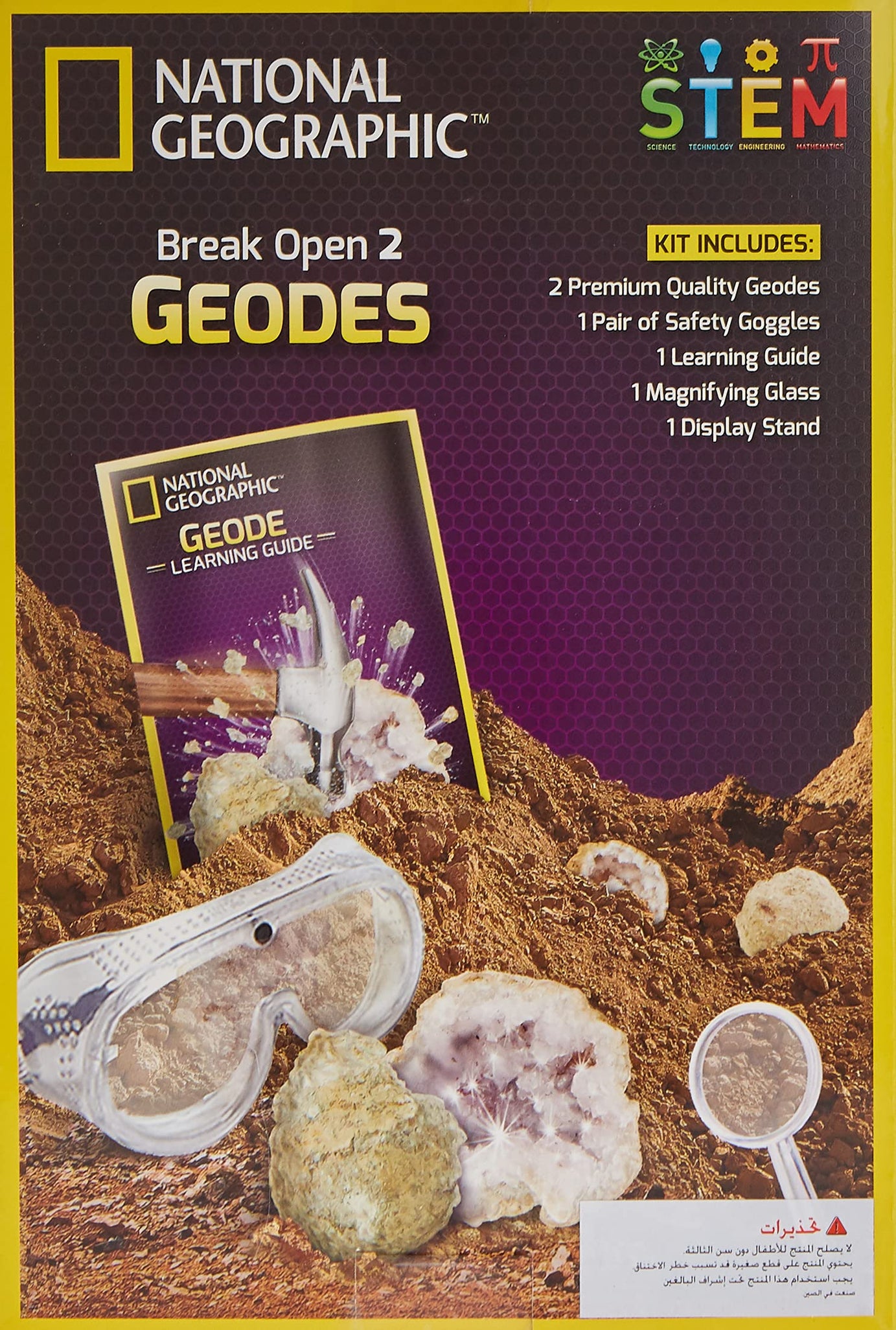 NATIONAL GEOGRAPHIC Break Open 10 Premium Geodes – Includes Goggles, Detailed Learning Guide & 2 Display Stands - Great STEM Science Gift for Mineralogy & Geology Enthusiasts of Any Age