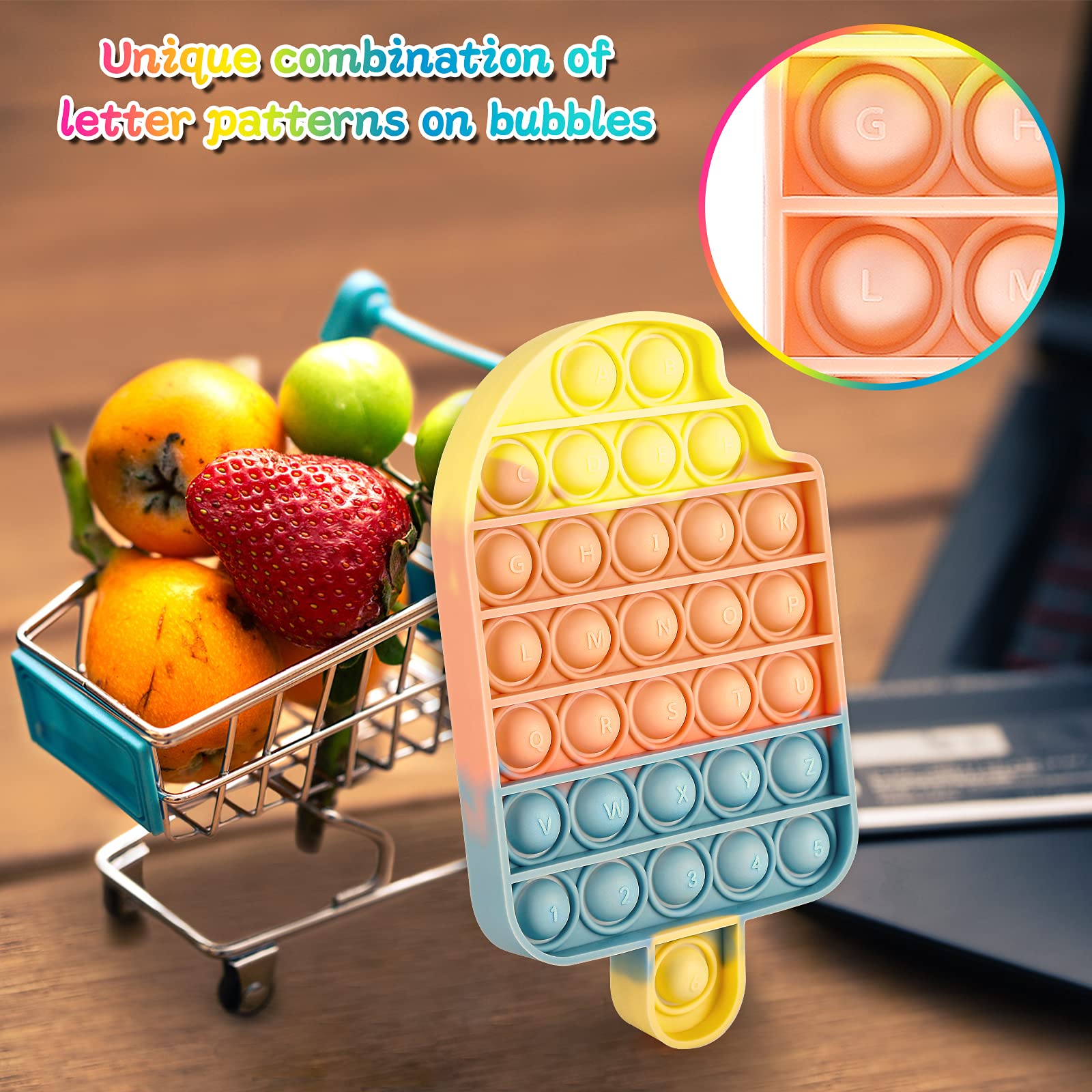 iTechjoy Pop Fidget Toys It 3 Pack for Kids and Adults, Push Bubble Its Sensory Pop Fidget Toy for Autism ADHD ADD to Relieve Stress, Pop Pop Bulk of Rainbow Ice Cream & Strawberry & Pineapple Shapes