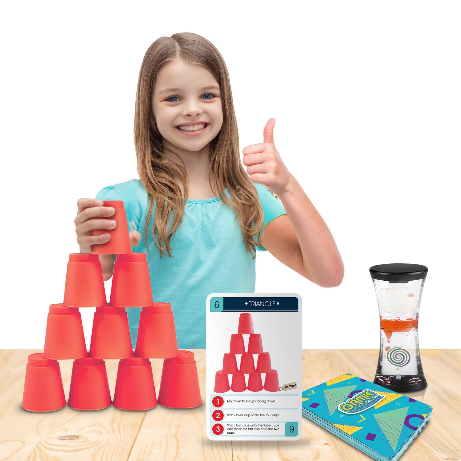 Gamie Stacking Cups Game with 18 Fun Challenges and Water Timer, 24 Stacking Cups, Sturdy Plastic, Classic Family Game, Great Gift Idea for Boys and Girls, Tons of Fun