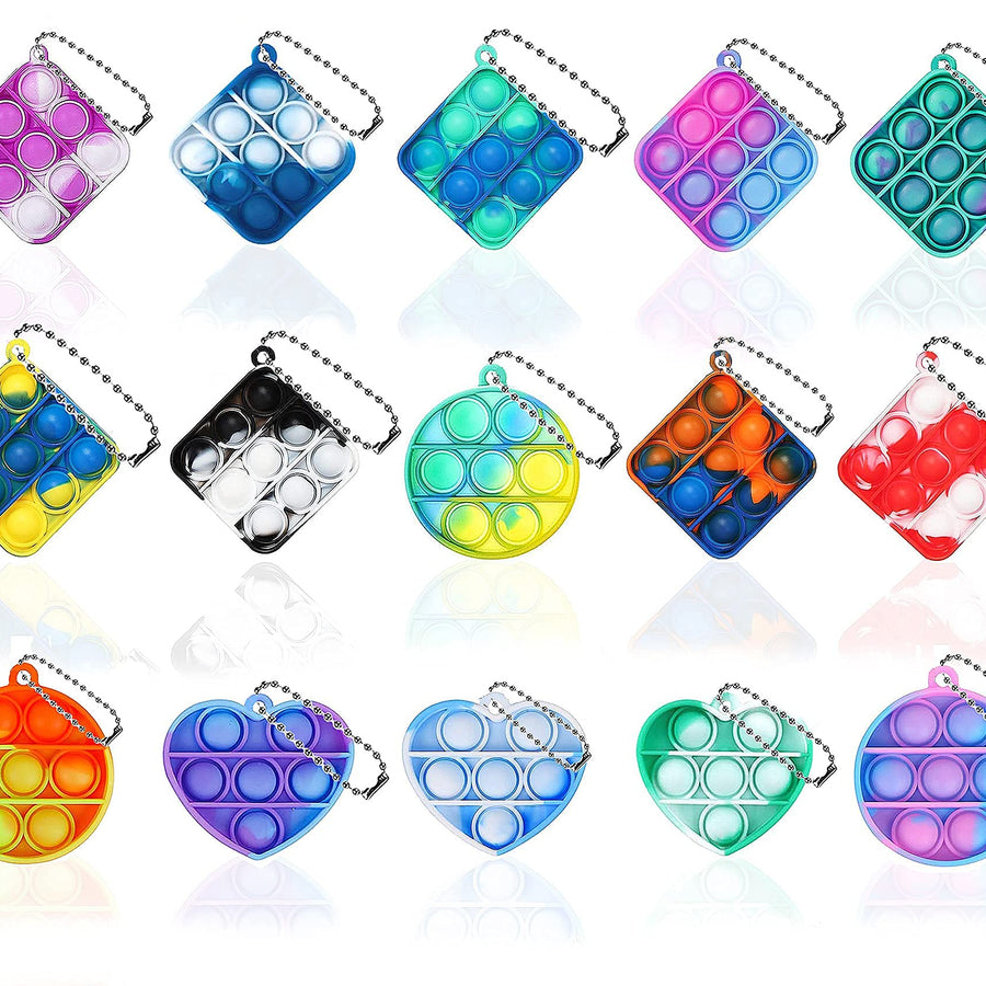 NUENUN 15PCS Fidget Toy Mini Stress Relief Hand Toys Keychain Toy Bubble Wrap Pop Anxiety Stress Reliever Office Desk Toy for Kids Adults