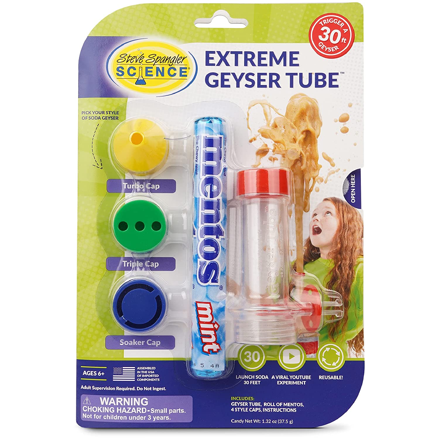 Steve Spangler Science Extreme Geyser Tube - Science Kit for Kids - Mentos & Soda Lab Experiment - Includes Tube, Candy, & Unique Spray Caps - Chemistry Magic - Classroom STEM Project