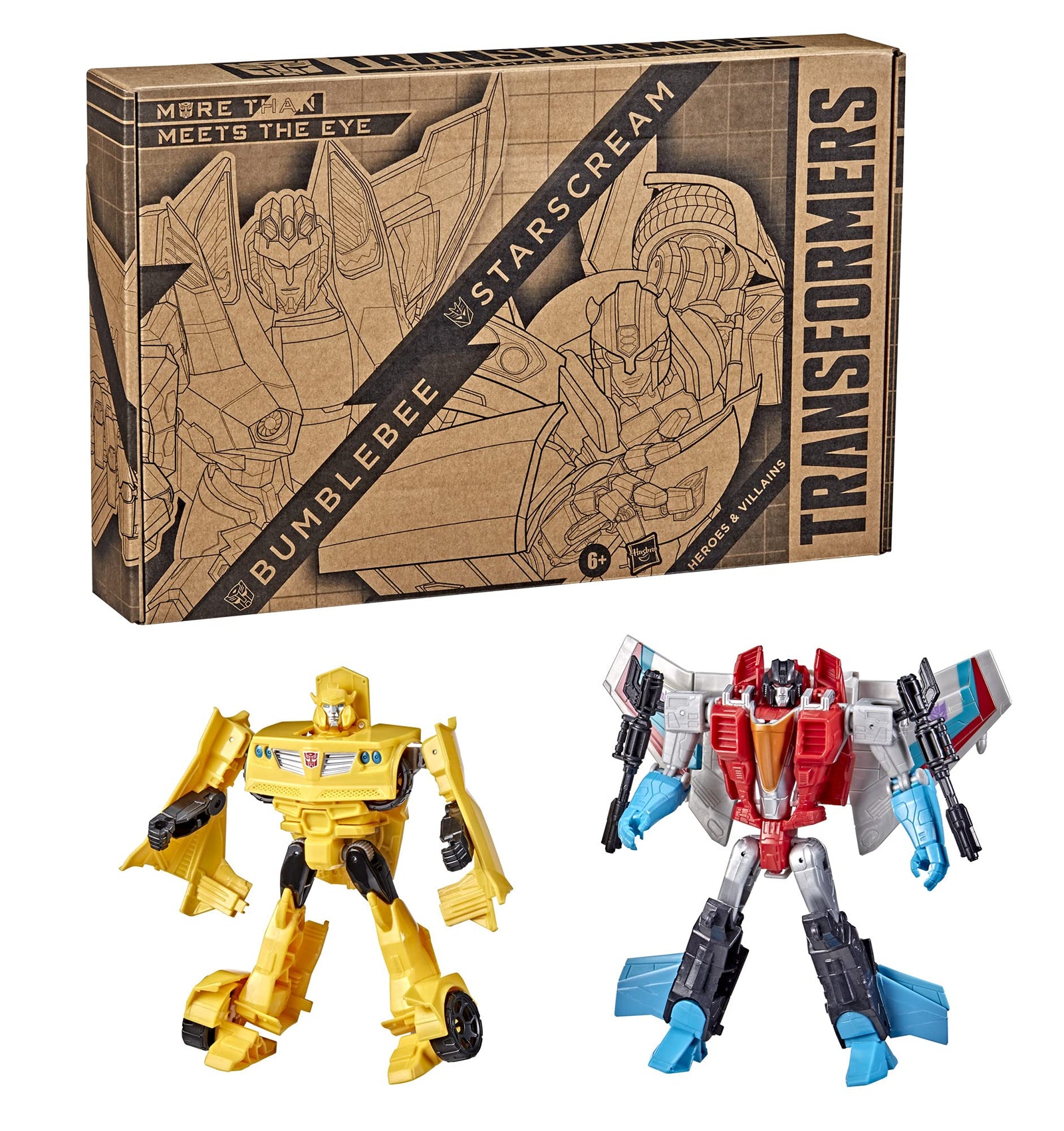 Transformers Toys Heroes and Villains Bumblebee and Starscream 2-Pack Action Figures - for Kids Ages 6 and Up, 7-inch