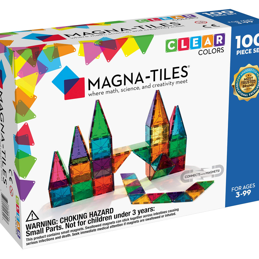 Magna-Tiles 100-Piece Clear Colors Set, The Original Magnetic Building Tiles For Creative Open-Ended Play, Educational Toys For Children Ages 3 Years +