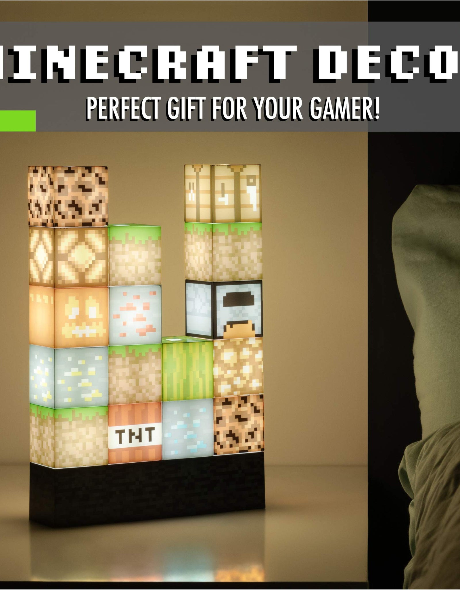 Paladone Minecraft Block Building Lamp - 16 Rearrangeable Light Blocks - Mood Lighting for Kids Room