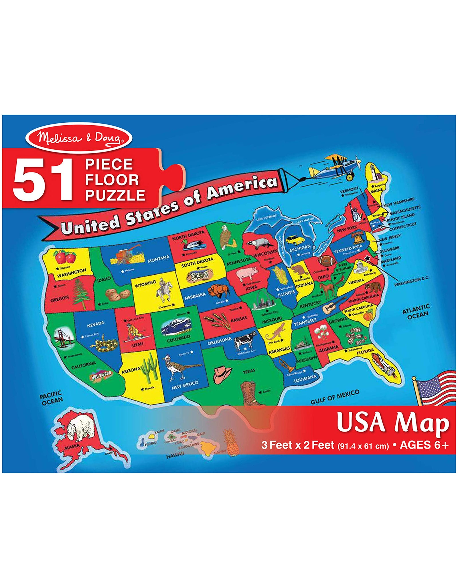 Melissa & Doug USA Map Floor Puzzle (51 pcs, 2 x 3 feet)
