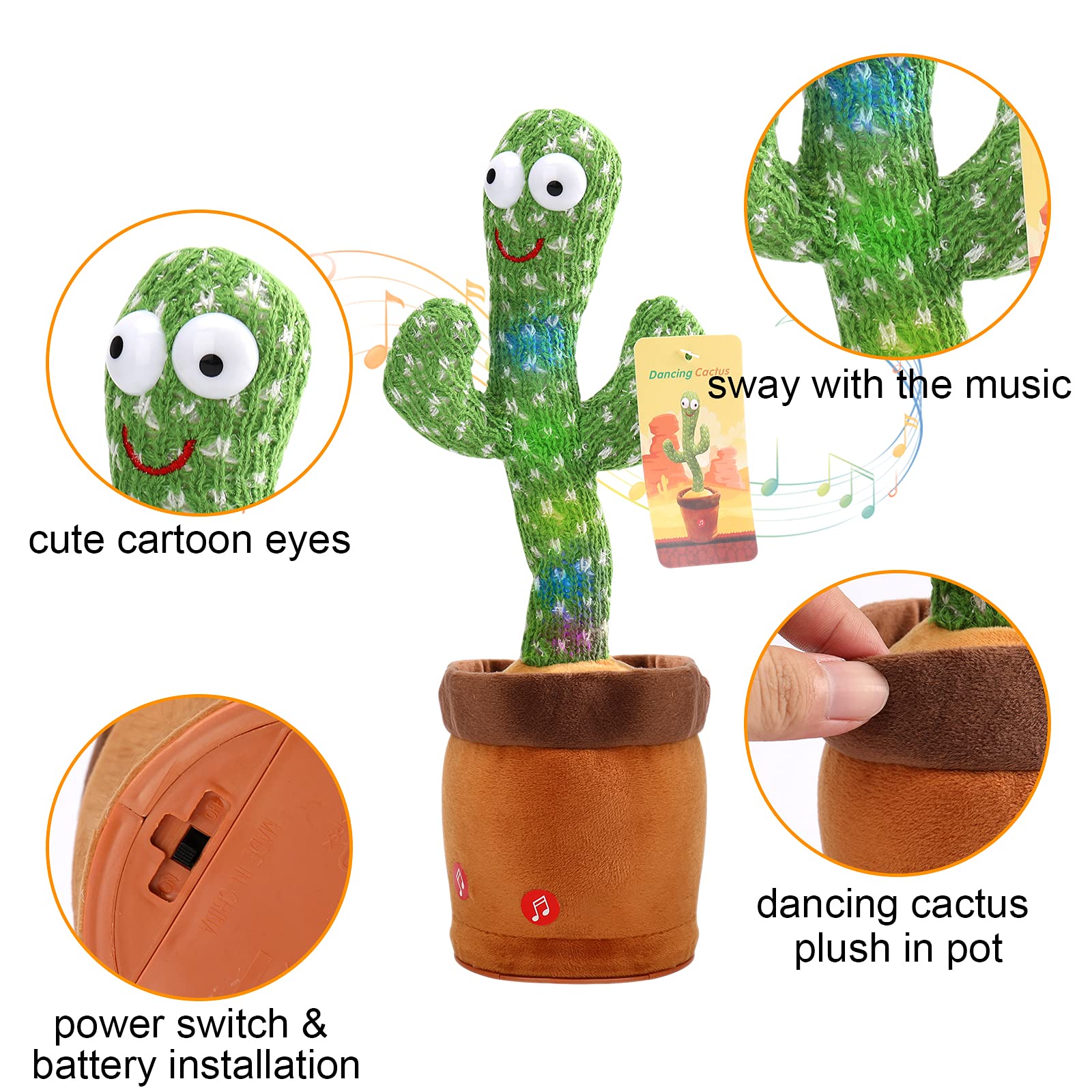 Emoin Tiktok Dancing Cactus Repeat, Talking Dancing Cactus Toy, Repeat+Recording+Dance+Sing, Wriggle Dancing Cactus Repeat What You Say and Sing Electronic Cactus Toy Decor for Kids Adult - 120 Songs