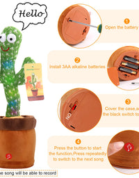 Emoin Tiktok Dancing Cactus Repeat, Talking Dancing Cactus Toy, Repeat+Recording+Dance+Sing, Wriggle Dancing Cactus Repeat What You Say and Sing Electronic Cactus Toy Decor for Kids Adult - 120 Songs
