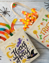 JOYIN 3 Pcs Large Halloween Canvas Tote Bags, Reusable Grocery Shopping Bag for Trick-or-Treating, Halloween Party Favors, Halloween Snacks, Event Party Favor Supplies, Halloween Trick or Treat Bags
