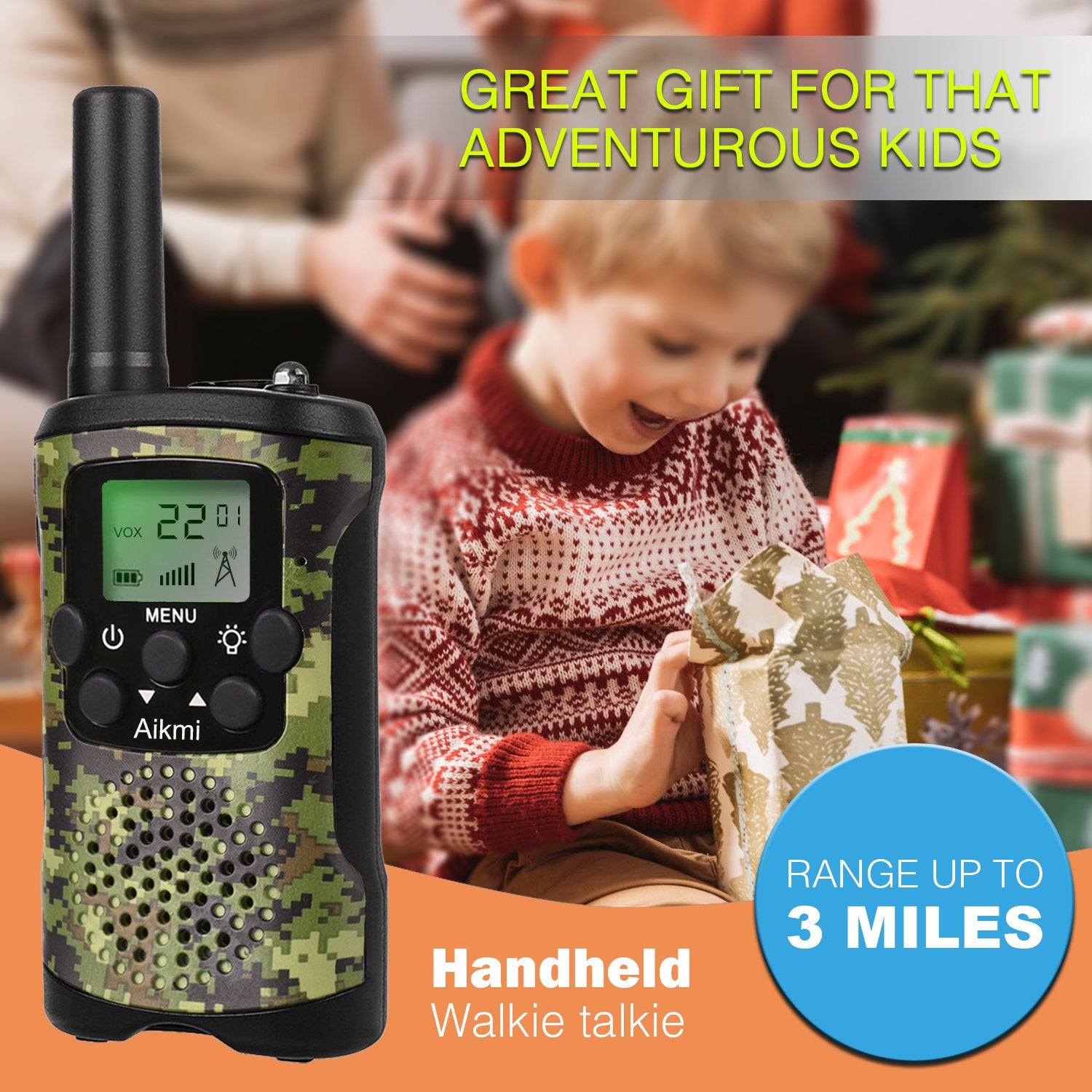 Walkie Talkies for Kids 22 Channel 2 Way Radio 3 Miles Long Range Handheld Walkie Talkies Durable Toy Best Birthday Gifts for 6 Year Old Boys and Girls fit Adventure Game Camping (Green Camo 1)