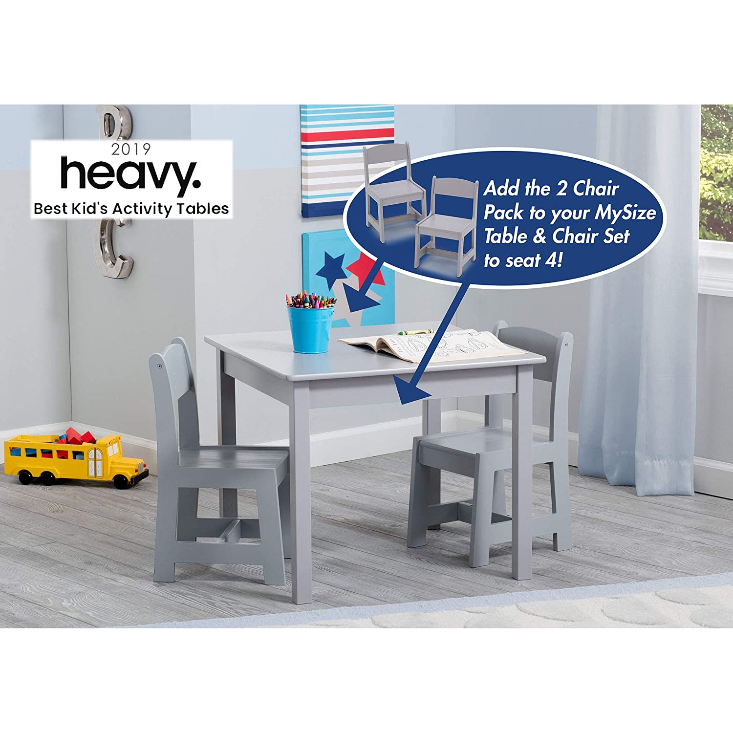Delta Children MySize Kids Wood Table and Chair Set (2 Chairs Included) - Ideal for Arts & Crafts, Snack Time, Homeschooling, Homework & More, Grey