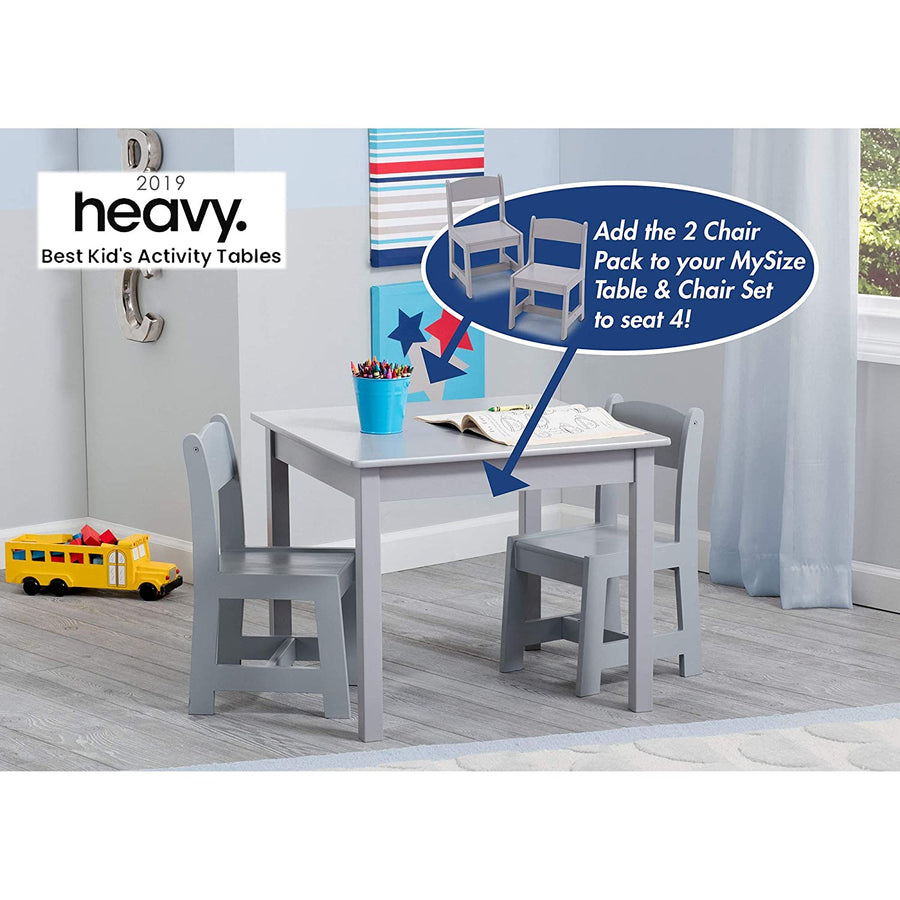 Delta Children MySize Kids Wood Table and Chair Set (2 Chairs Included) - Ideal for Arts & Crafts, Snack Time, Homeschooling, Homework & More, Grey
