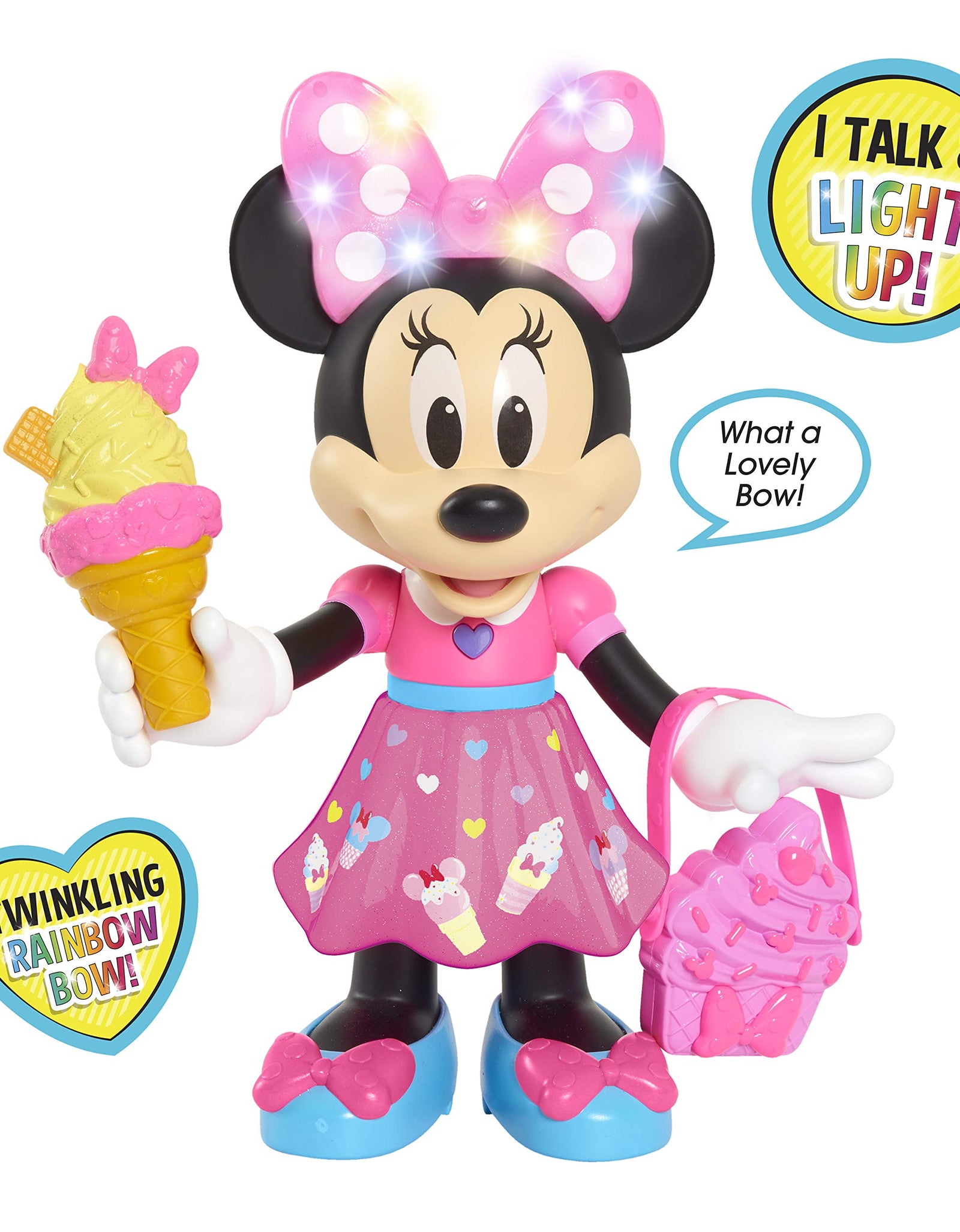 Disney Junior Sweets & Treats Minnie Mouse, Interactive 10-Inch Doll with Lights, Sounds, and Accessories, by Just Play