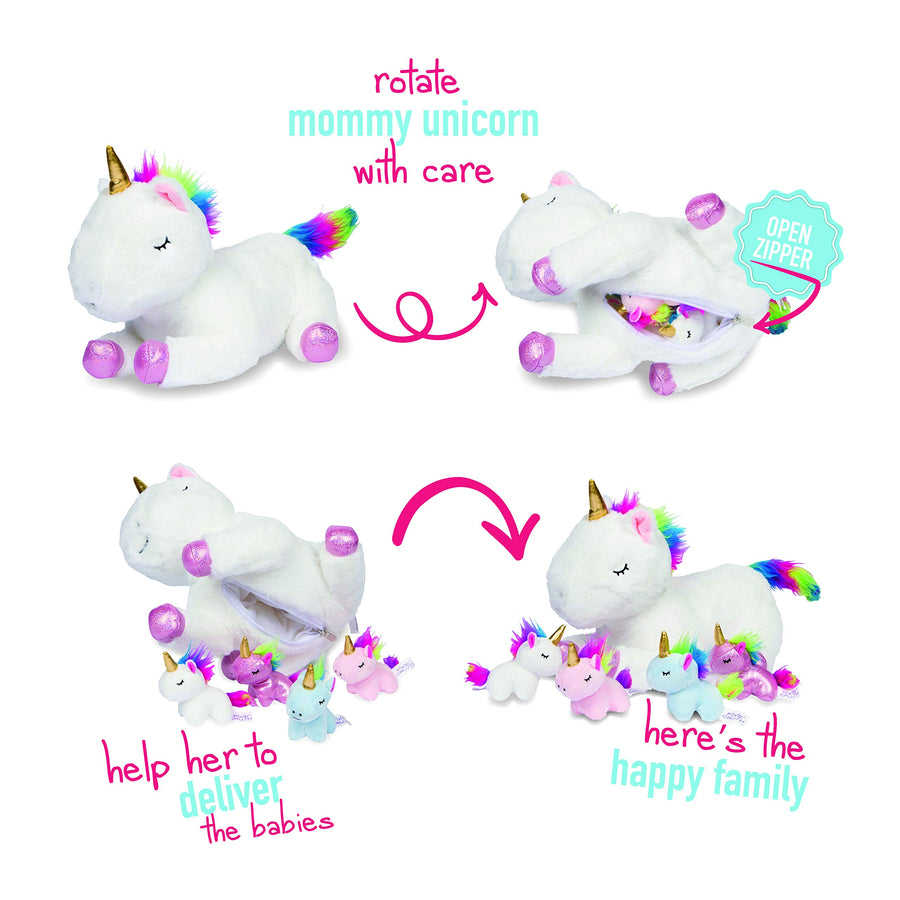 Unicorn Stuffed Animals for Girls Ages 3 4 5 6 7 8 Years; Stuffed Mommy Unicorn with 4 Baby Unicorns in her Tummy; Toy Unicorn Pillows for Girls