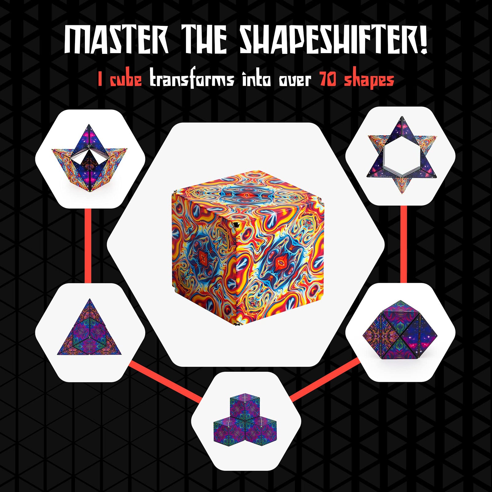 SHASHIBO Shape Shifting Box - Award-Winning, Patented Fidget Cube w/ 36 Rare Earth Magnets - Extraordinary 3D Magic Cube – Shashibo Cube Magnet Fidget Toy Transforms Into Over 70 Shapes (Spaced Out)