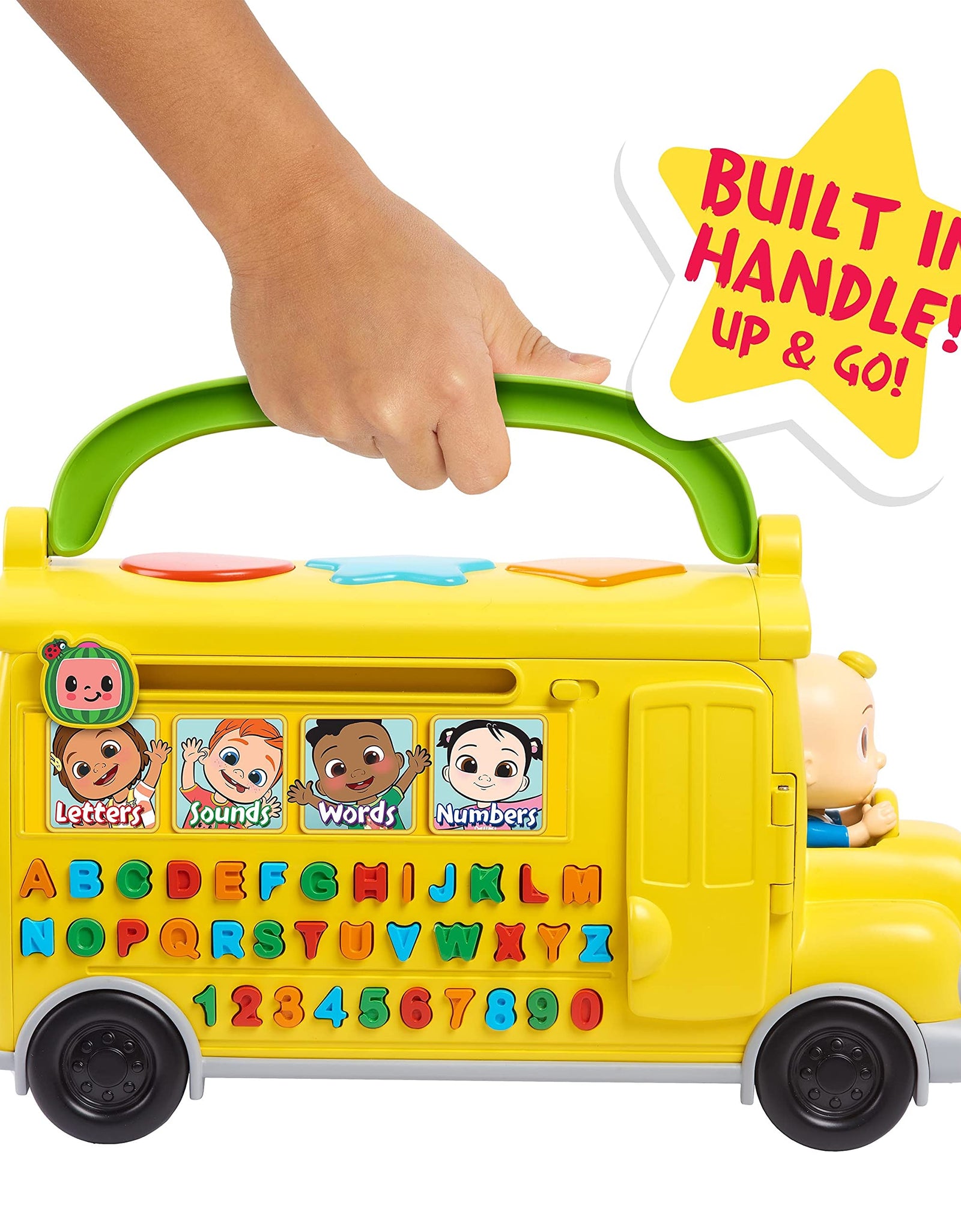 CoComelon Musical Learning Bus, Number and Letter Recognition, Phonetics, Yellow School Bus Toy Plays ABCs and Wheels on the Bus, by Just Play