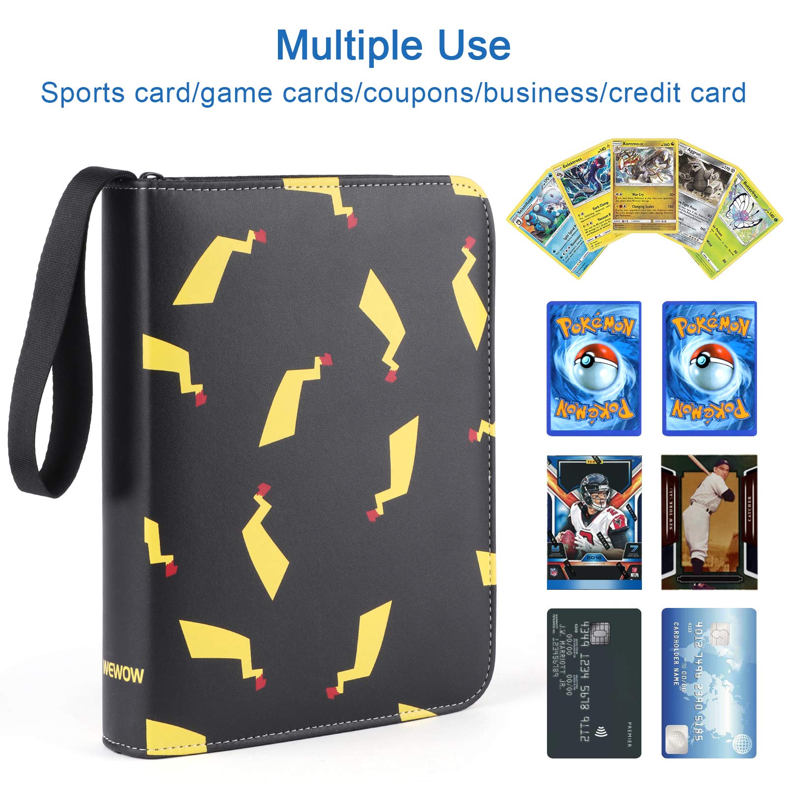 WEWOW Carrying Case Binder for Pokemon Cards, Card Collector Album Holder Fits 400 Cards with 50 Removable Sheets, 4 Pocket Card Binder Book Folder Organizer for Trading Cards.