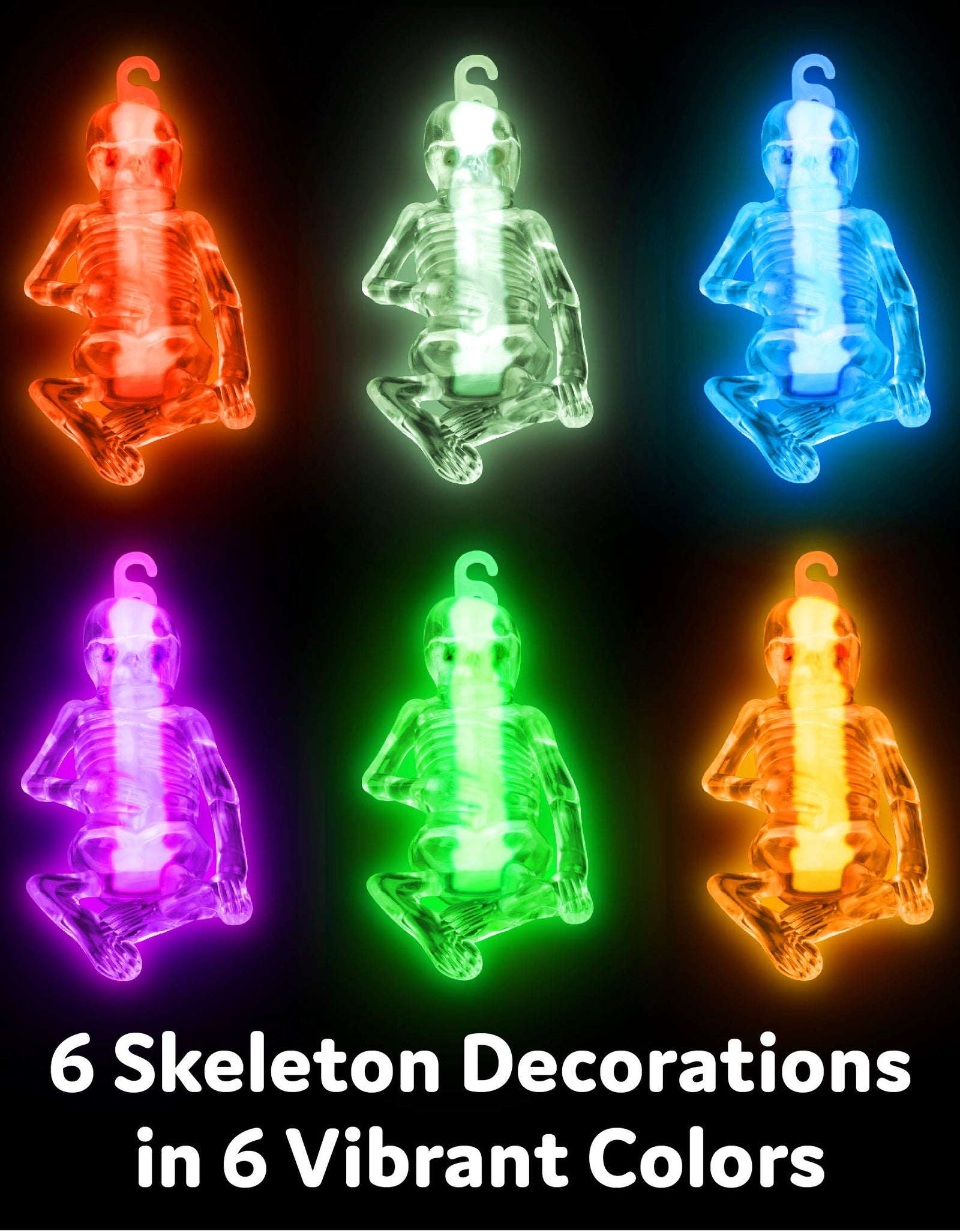 PartySticks Glow Party Skeleton Kit Party Favors for Kids - 24pk Glow in The Dark Party Decorations with 15 Glow Sticks, 3 Skeletons, 3 Spider Rings, and 3 Glow Bracelet Connectors