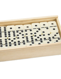 Dominoes Set- 28 Piece Double-Six Ivory Domino Tiles Set, Classic Numbers Table Game with Wooden Carrying/Storage Case by Hey! Play! (2-4 Players) , Brown

