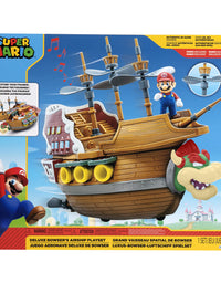 Super Mario Deluxe Bowser's Air Ship Playset with Mario Action Figure – Authentic In-Game Sounds & Spinning Propellers
