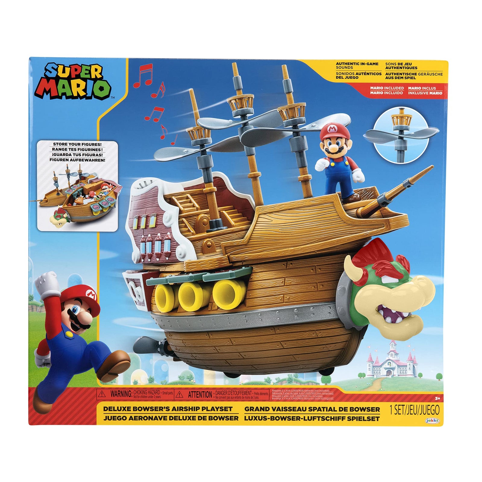 Super Mario Deluxe Bowser's Air Ship Playset with Mario Action Figure – Authentic In-Game Sounds & Spinning Propellers