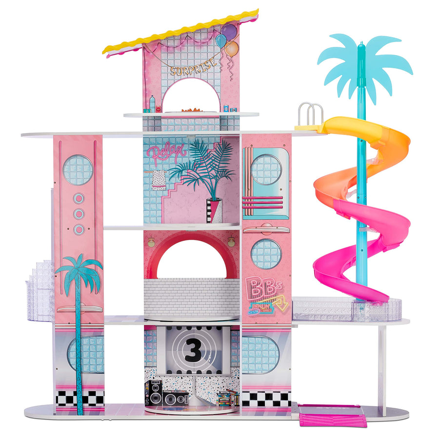 LOL Surprise OMG House of Surprises – New Real Wood Dollhouse with 85+ Surprises, 4 Floors, 10 Rooms, Elevator, Spiral Slide, Pool, Movie Theater Drive Thru, Rooftop- Toy Gift for Girls Ages 4 5 6 7+