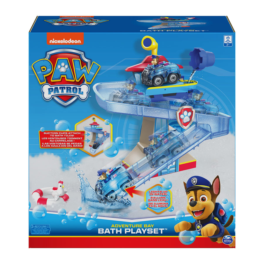 Paw Patrol, Adventure Bay Bath Playset with Light-up Chase Vehicle, Bath Toy for Kids Aged 3 and up
